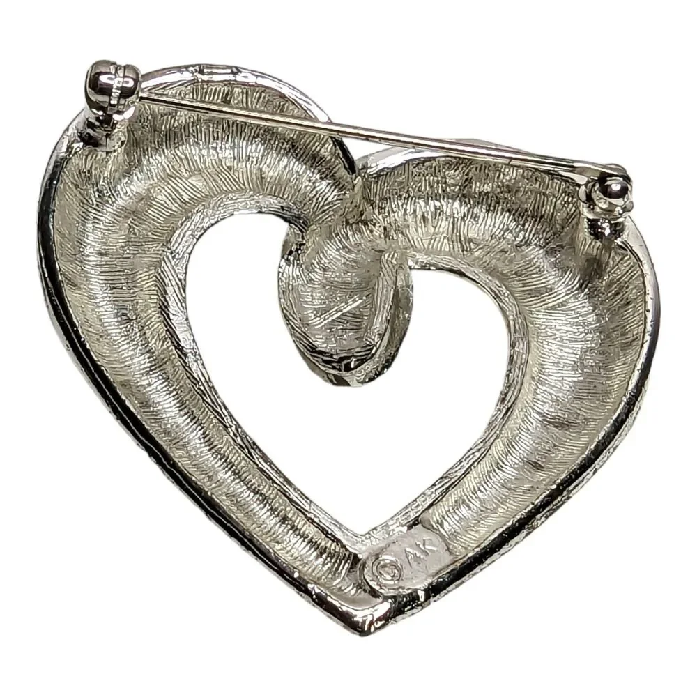 Anne Klein AK Silver Plated Polished Curve Heart Brooch Pin‎ Womens Jewelry
